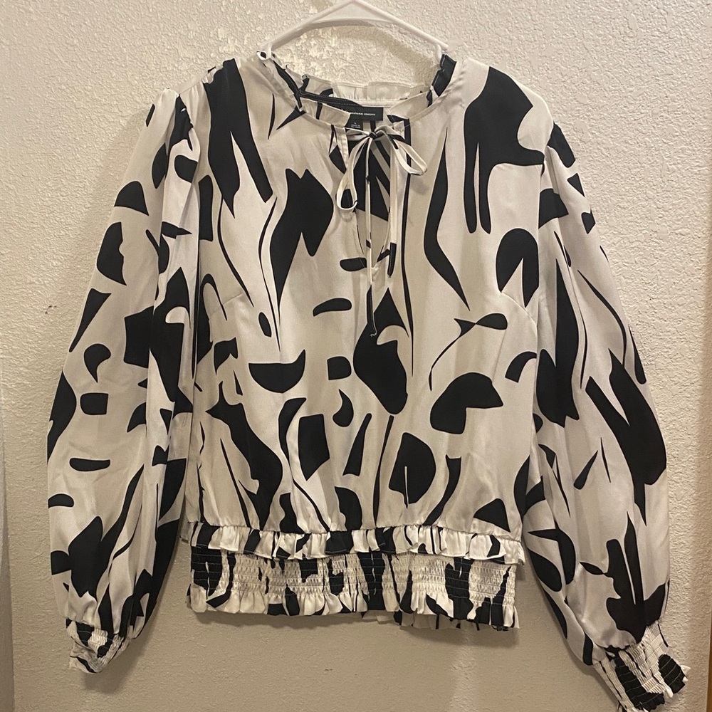 INC International Concepts Abstract Black and White Blouse